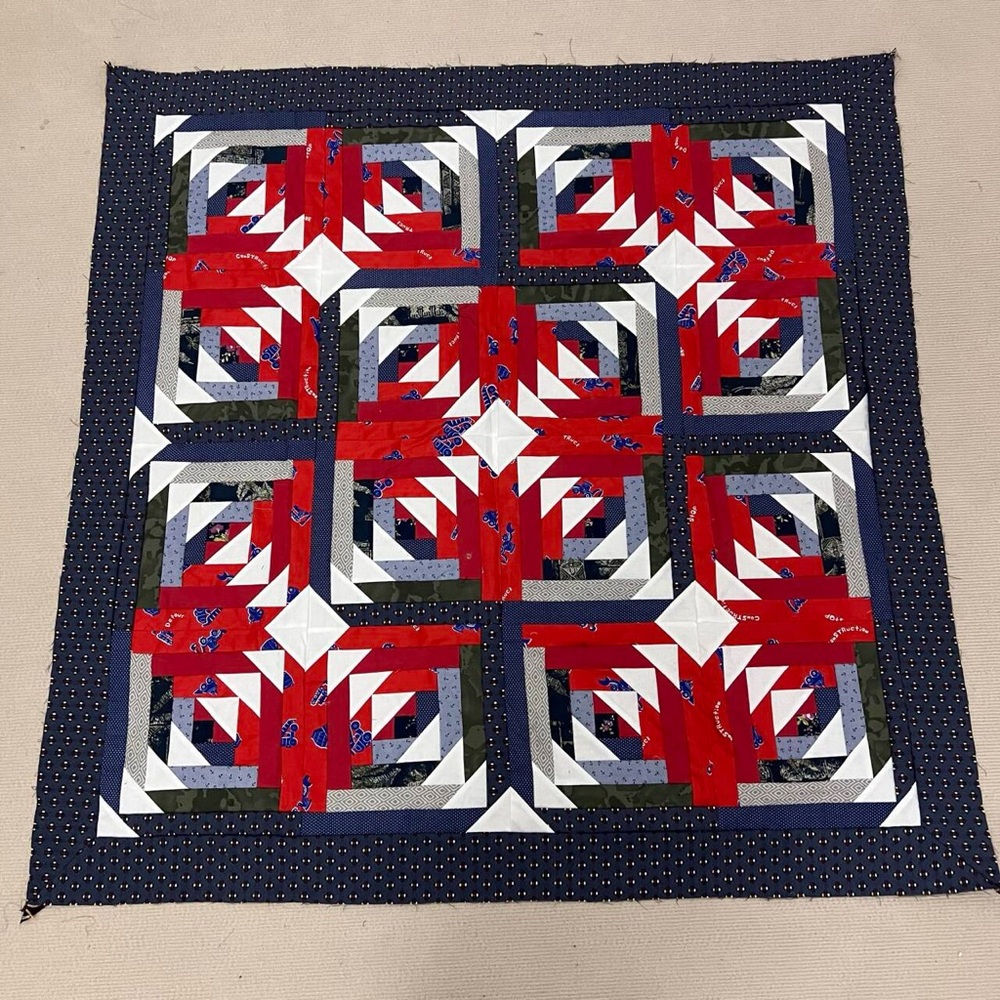 Handmade Mountain Log Cabin Baby Quilt Top 47x47" Pieced~ BABY/BED/Wall decor